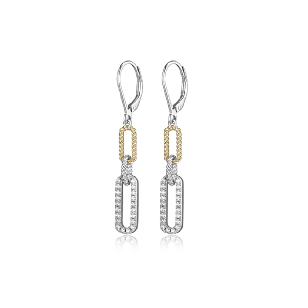 Charles Garnier Sterling Silver "PAPERCLIP" Rope Link Earrings - Silver and Gold
