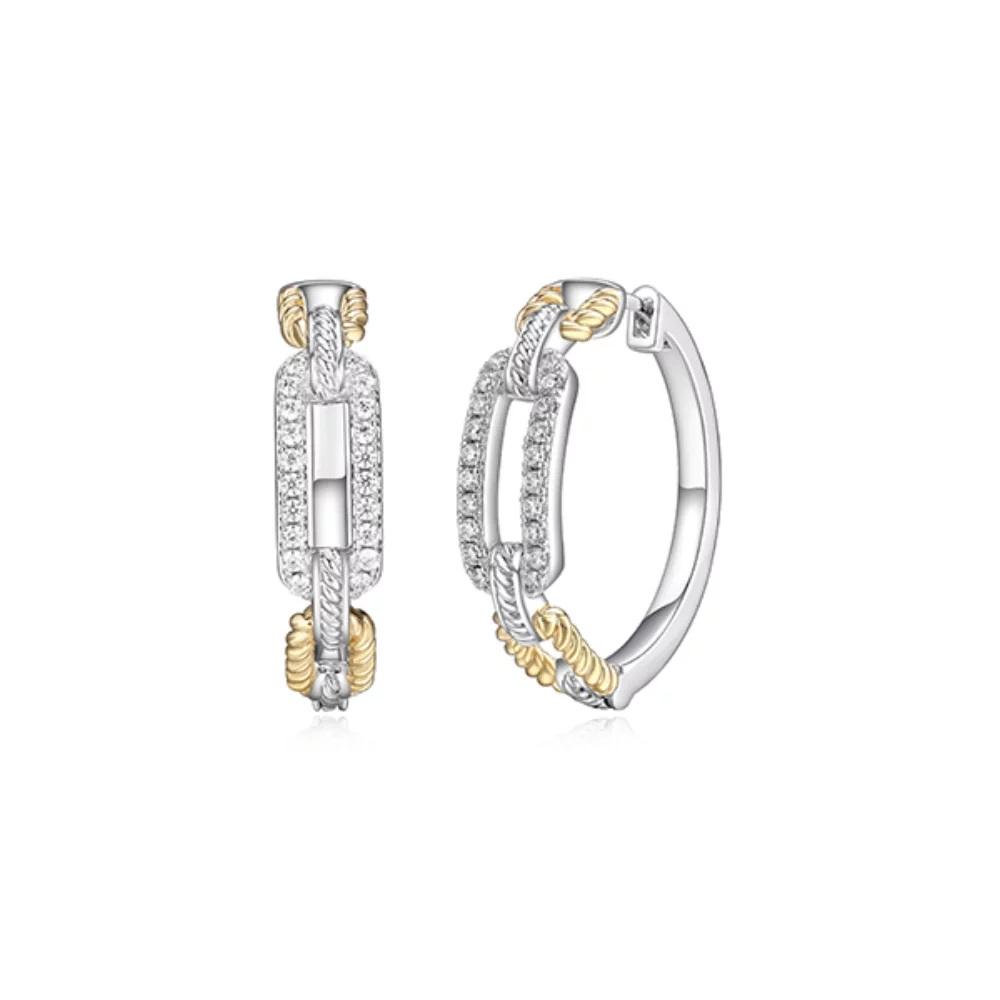 Charles Garnier Sterling Silver "PAPERCLIP" Rope Link Hoop Earrings - Gold and Silver