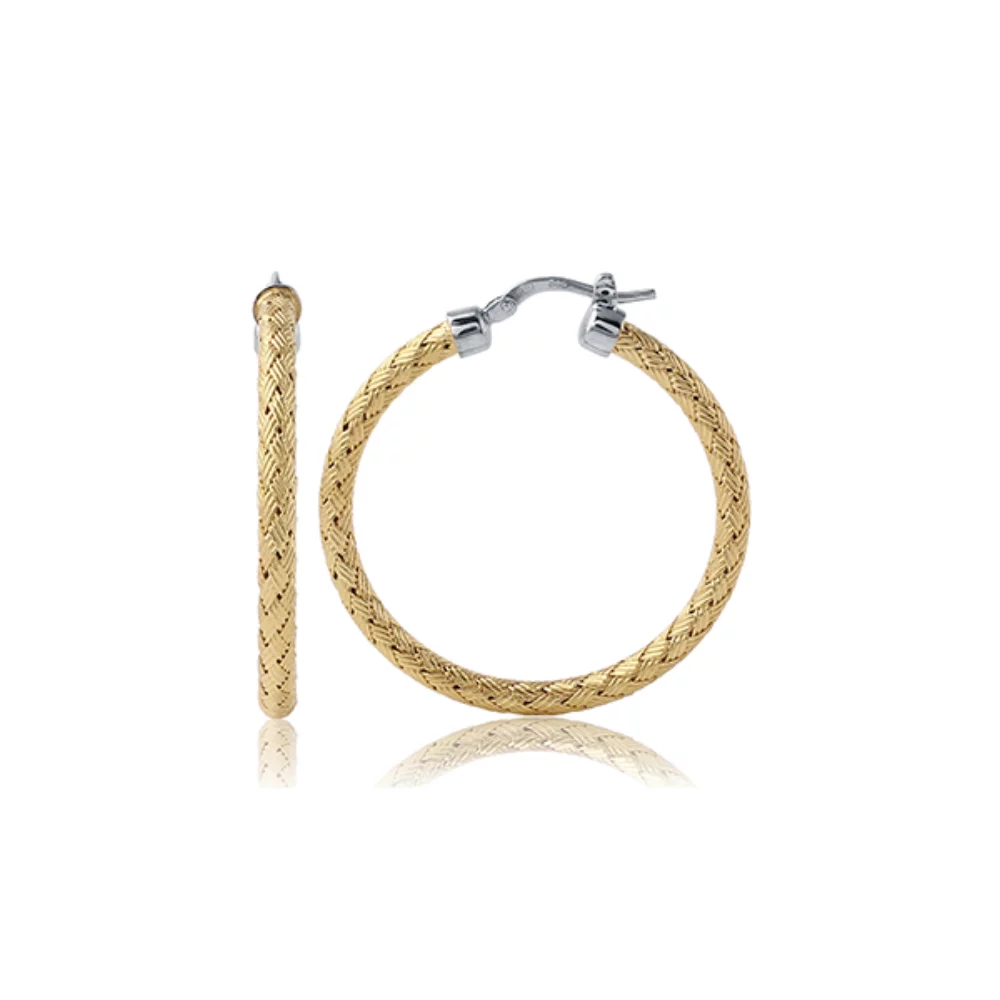Charles Garnier Sterling Silver "MILAN 35" 3mm Woven 35mm Hoop Earrings - Gold