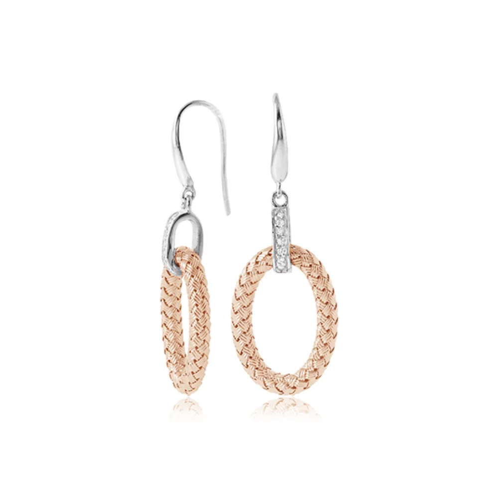 Charles Garnier Sterling Silver "RAVELLO EA" 4mm Woven 25mm Oval Earrings - Silver and Rose Gold