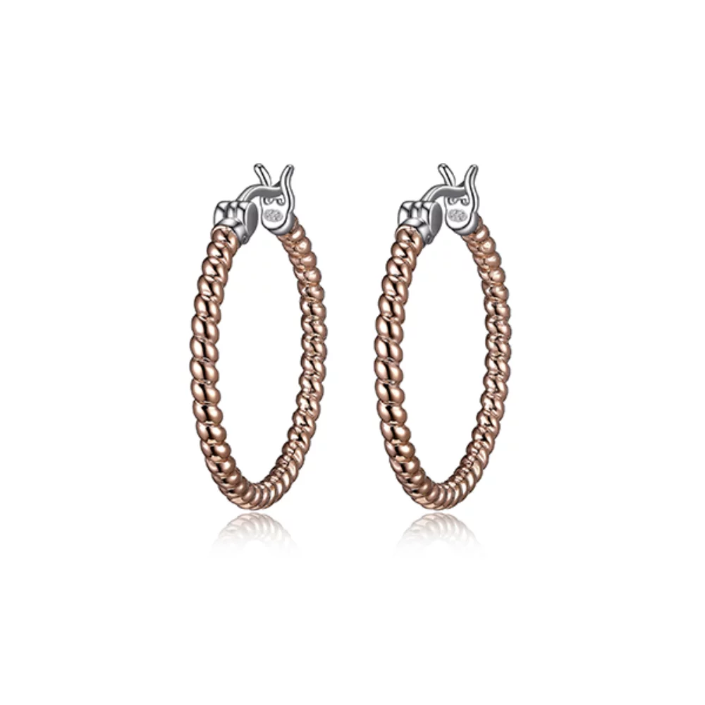 Charles Garnier Sterling Silver "LINQ" 25mm Spiral Texture Round Hoop Earrings - Rose Gold
