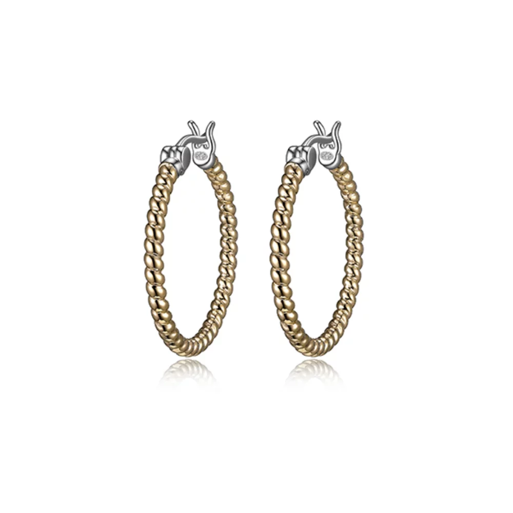 Charles Garnier Sterling Silver "LINQ" Gold Plated 25mm Spiral Texture Round Hoop Earrings - Gold