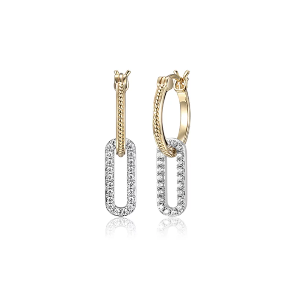 Charles Garnier Sterling Silver "PAPERCLIP" 16mm Rope Hoop and CZ Link Earrings - Silver and Gold