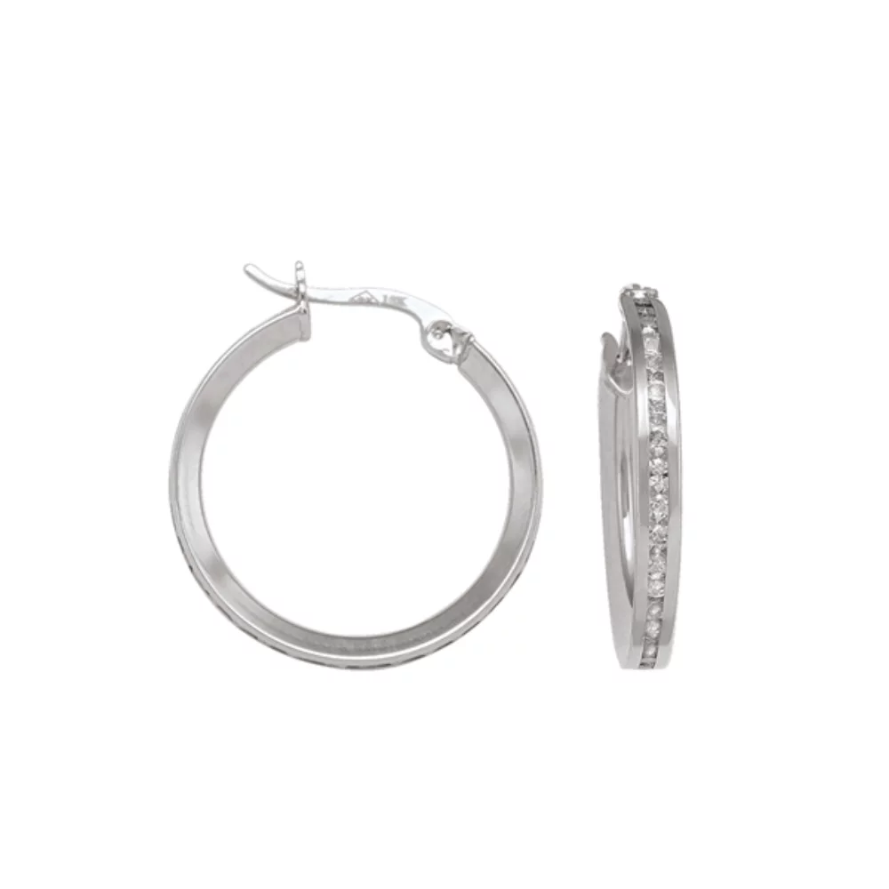 Boucles d'oreilles créoles en zircone cubique argentée 10 carats - 1,5g