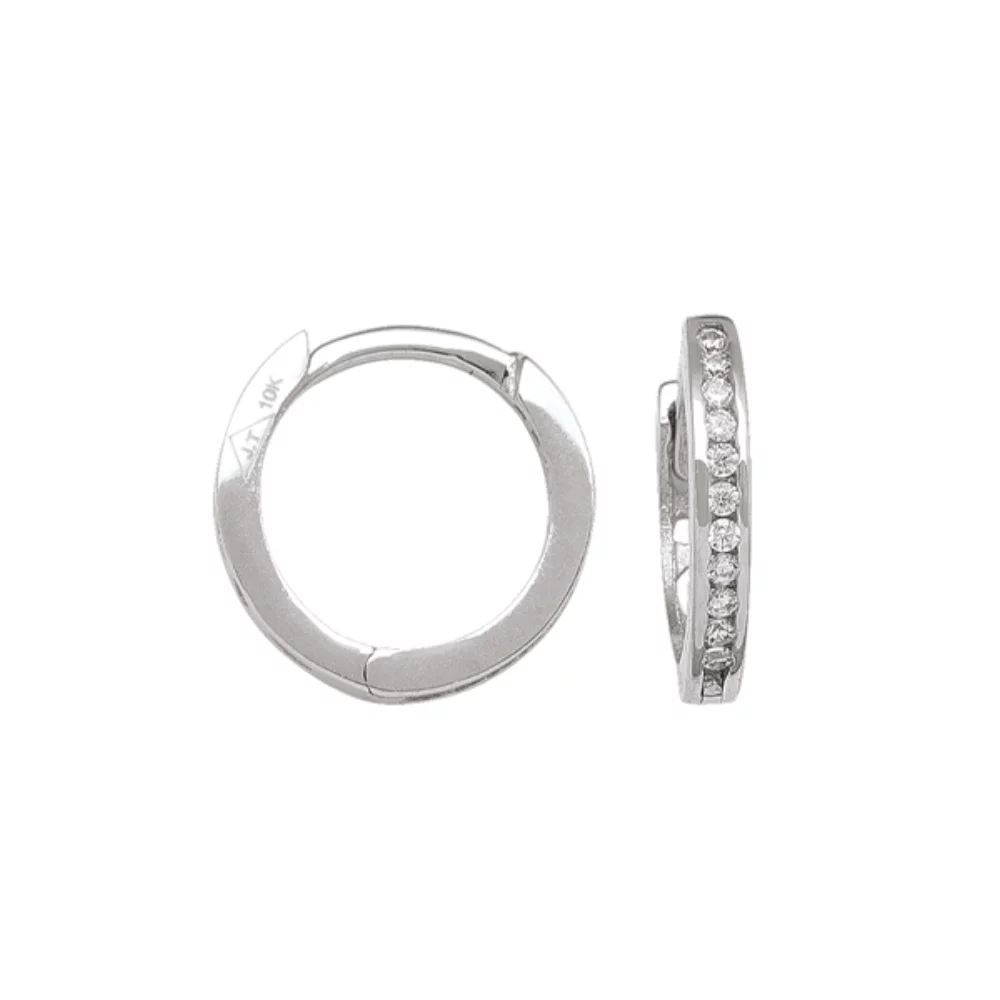 10K Silver Cubic Zirconia Hoop Earrings - 1.1gm