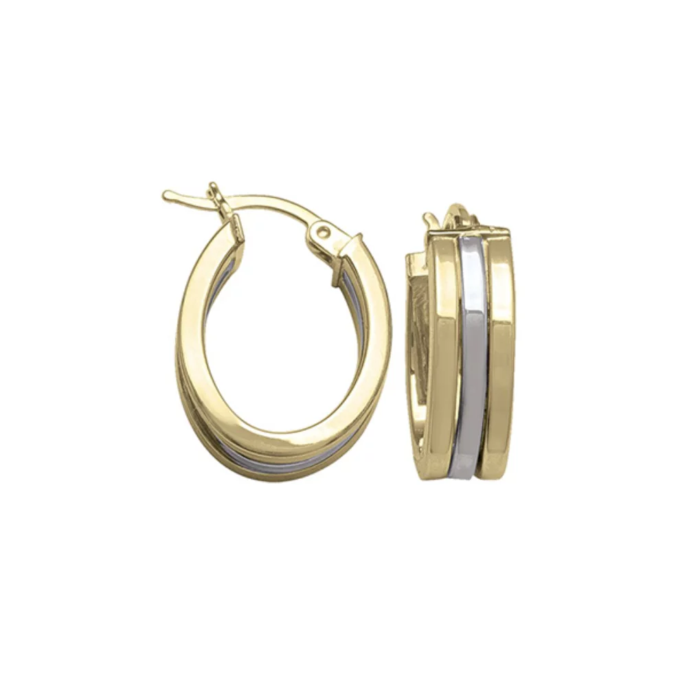 14K Two Tone Gold Hoop Earrings - ECZE133 - 2.9 gm