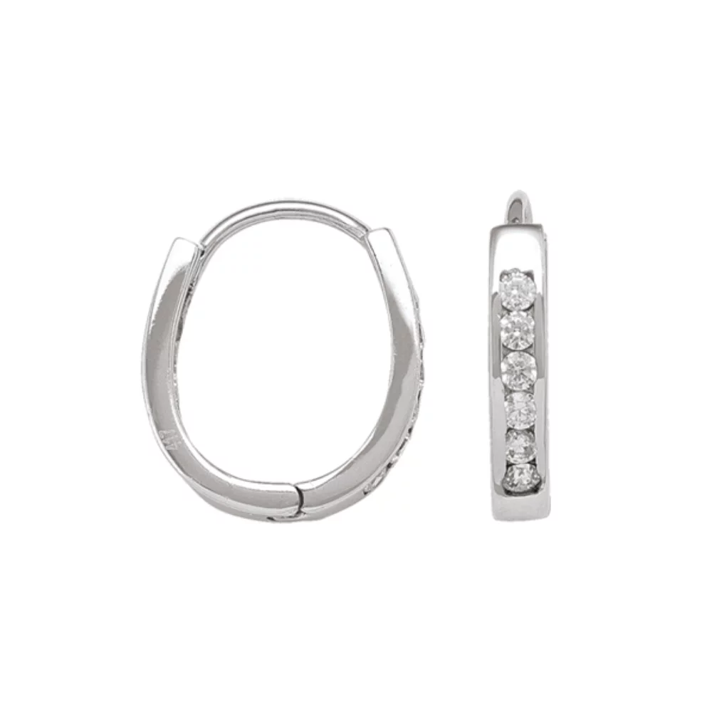 10K Silver Cubic Zirconia Hoop Earrings - 2.1gm