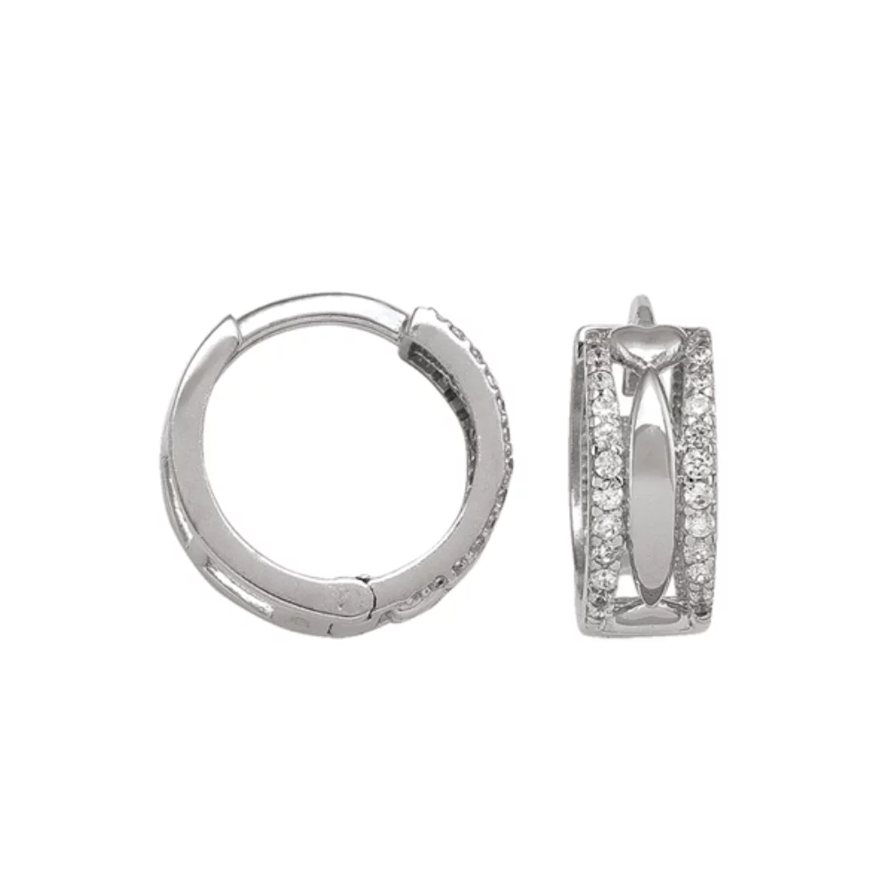 10K Silver Cubic Zirconia Fashion Hoop Earrings - 2.1gm
