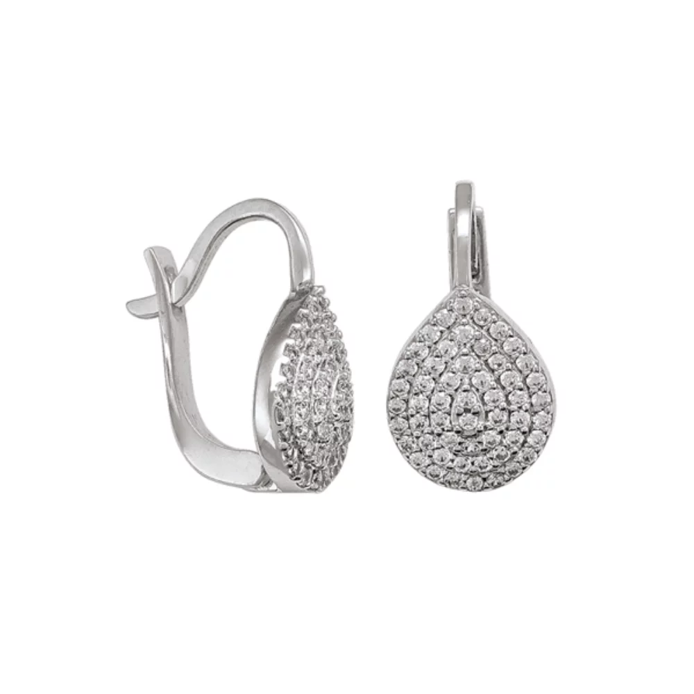 10K Silver Cubic Zirconia Water Drop Shaped Hoop Earrings