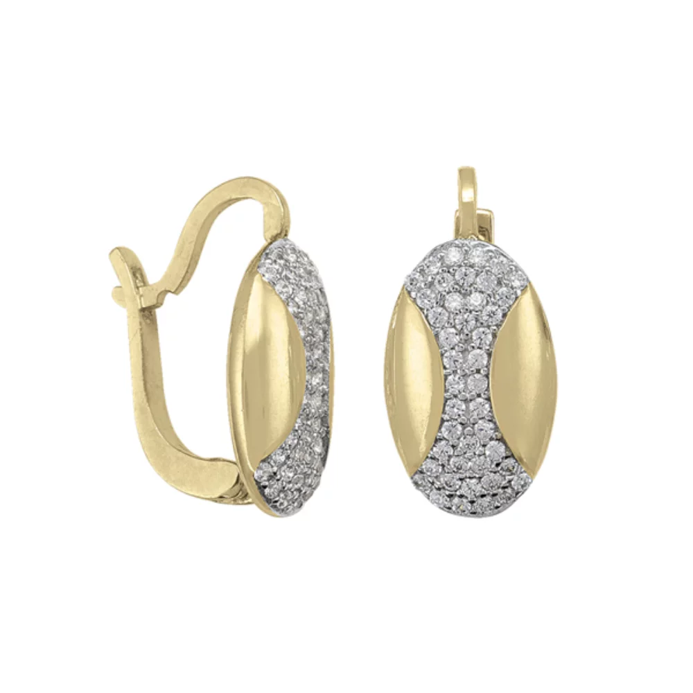 Boucles d'oreilles créoles en or 10 carats avec zircone cubique en forme de ovale.