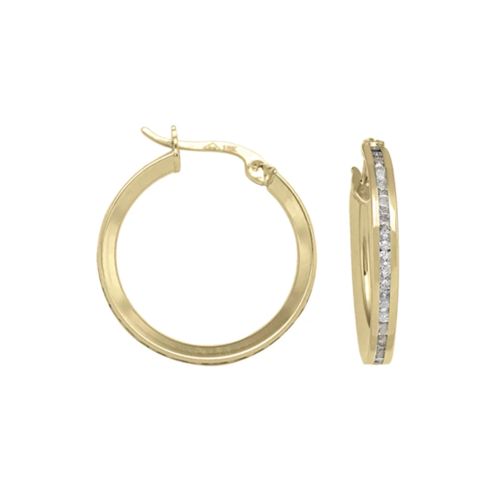 Boucles d'oreilles créoles en or 10 carats avec zircone cubique - 1,5 g