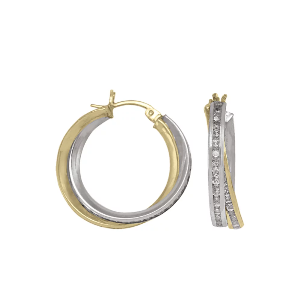 Boucles d'oreilles créoles rondes en zircone cubique en or 10 carats et argent