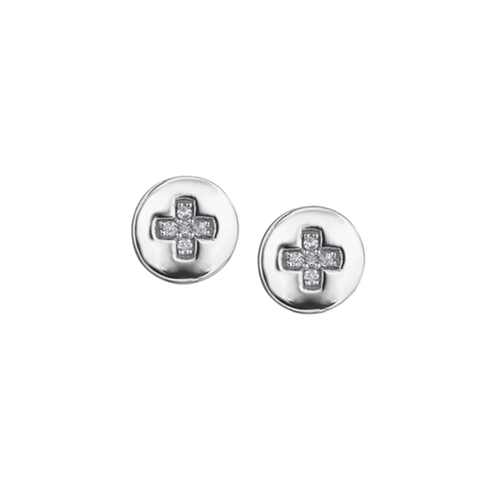 Boucles d'oreilles à tige bouton en diamant en or 10 carats (0,05 CT. T.W.) - Argent