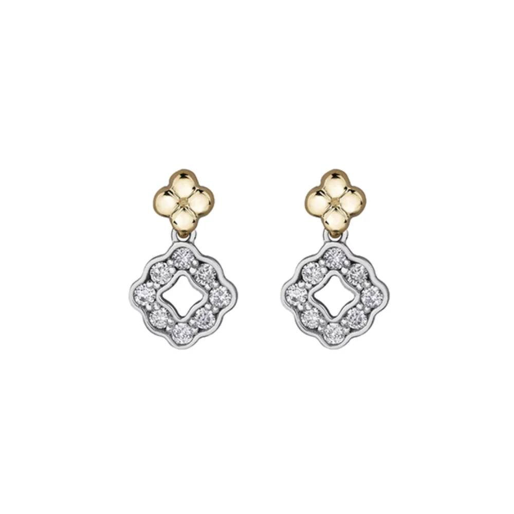 Boucles d'oreilles clous en diamant en or blanc 10 carats (0,25 ct. au total) - argent et or