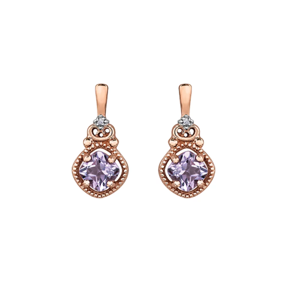 Boucles d'oreilles en diamant et améthyste en or rose 10 carats (0,005 CT. T.W.) - Or rose et rose