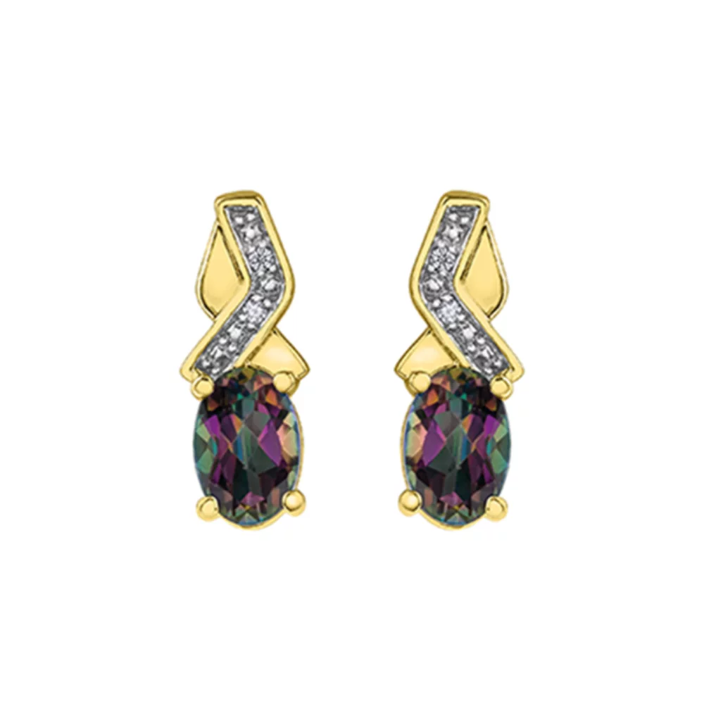 Diamond and Mystic Topaz Earrings in 10K Gold (0.012 CT. T.W.) - Gold