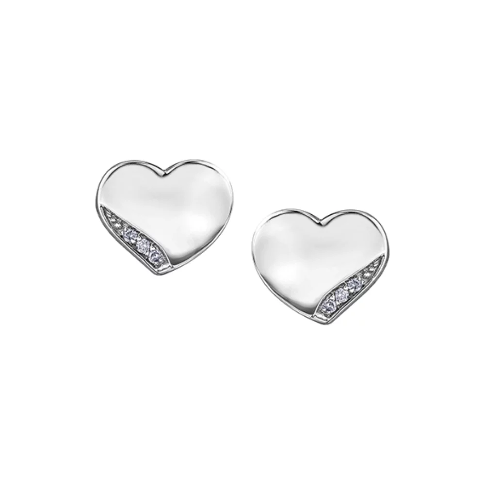 Boucles d'oreilles en forme de cœur en diamant en or blanc 10 carats (0,024 CT. T.W.) - Argent