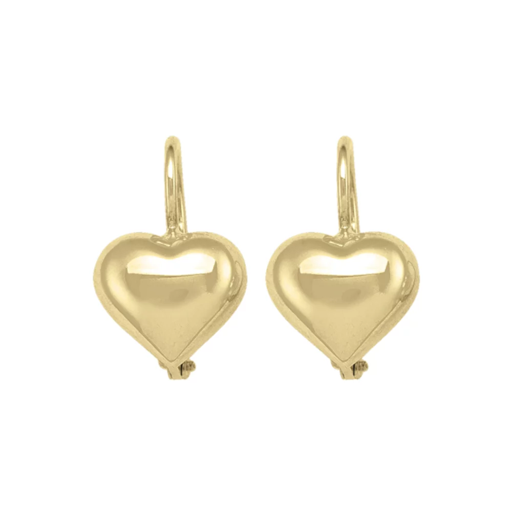 18K Gold Heart Shaped Drop Earrings