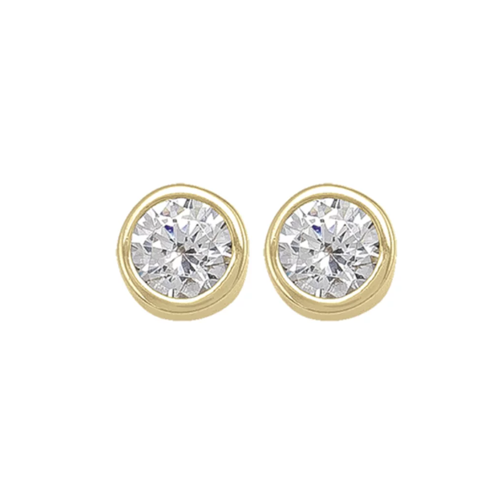 Boucles d'oreilles clous en zircone cubique ronde en or 10 carats - 1,1 g