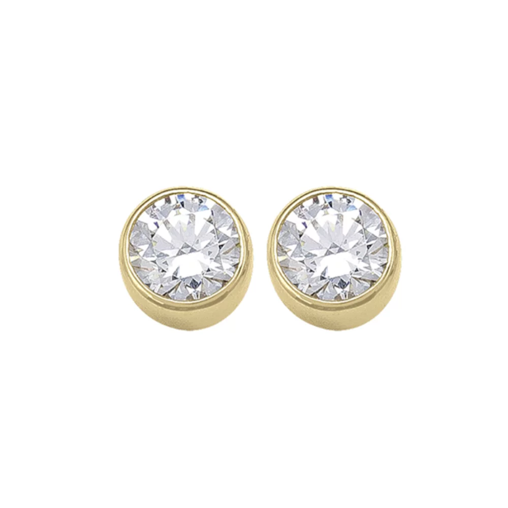10K Gold Round Cubic Zirconia Stud Earrings - 1.4gm