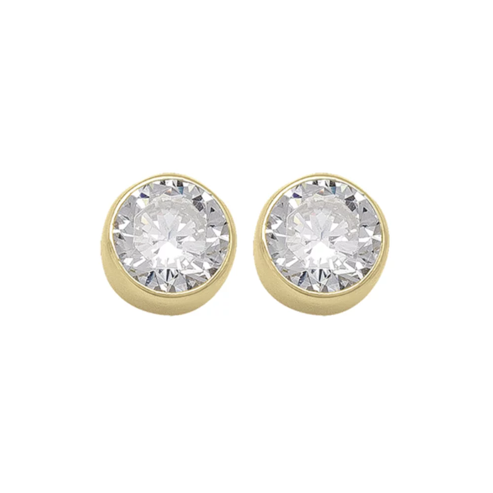 10K Gold Round Cubic Zirconia Stud Earrings - 1.8gm
