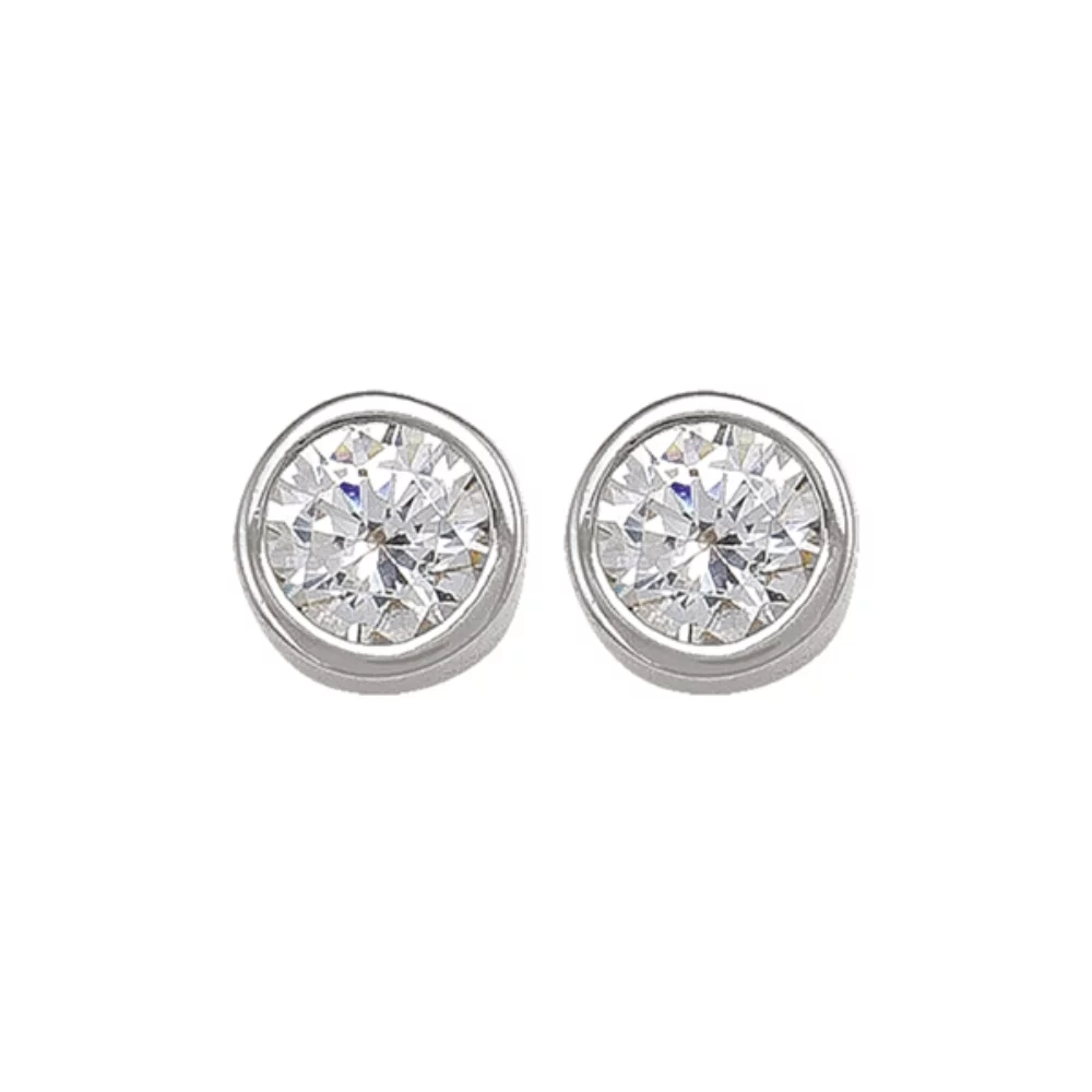 10K Silver Round Cubic Zirconia Stud Earrings - 1.1gm