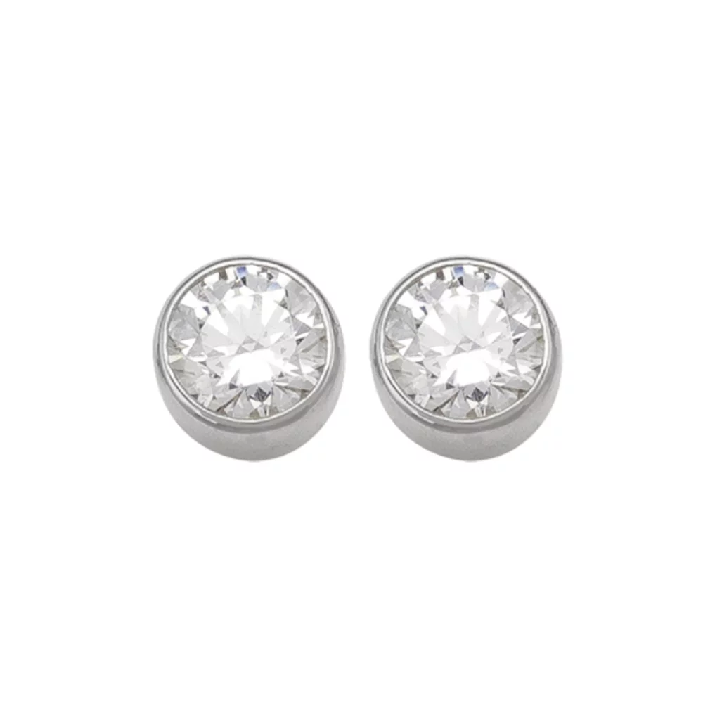 Boucles d'oreilles clou rondes en argent 10 carats avec zircone cubique - 1,4 g.