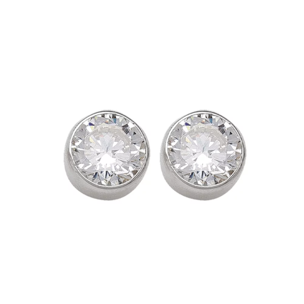 10K Silver Round Cubic Zirconia Stud Earrings - 1.8gm