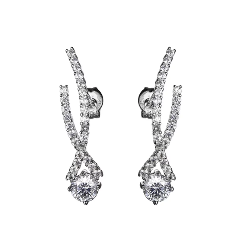 Diamondlite Cubic Zirconia 5mm Round Bypass Earrings in Silver