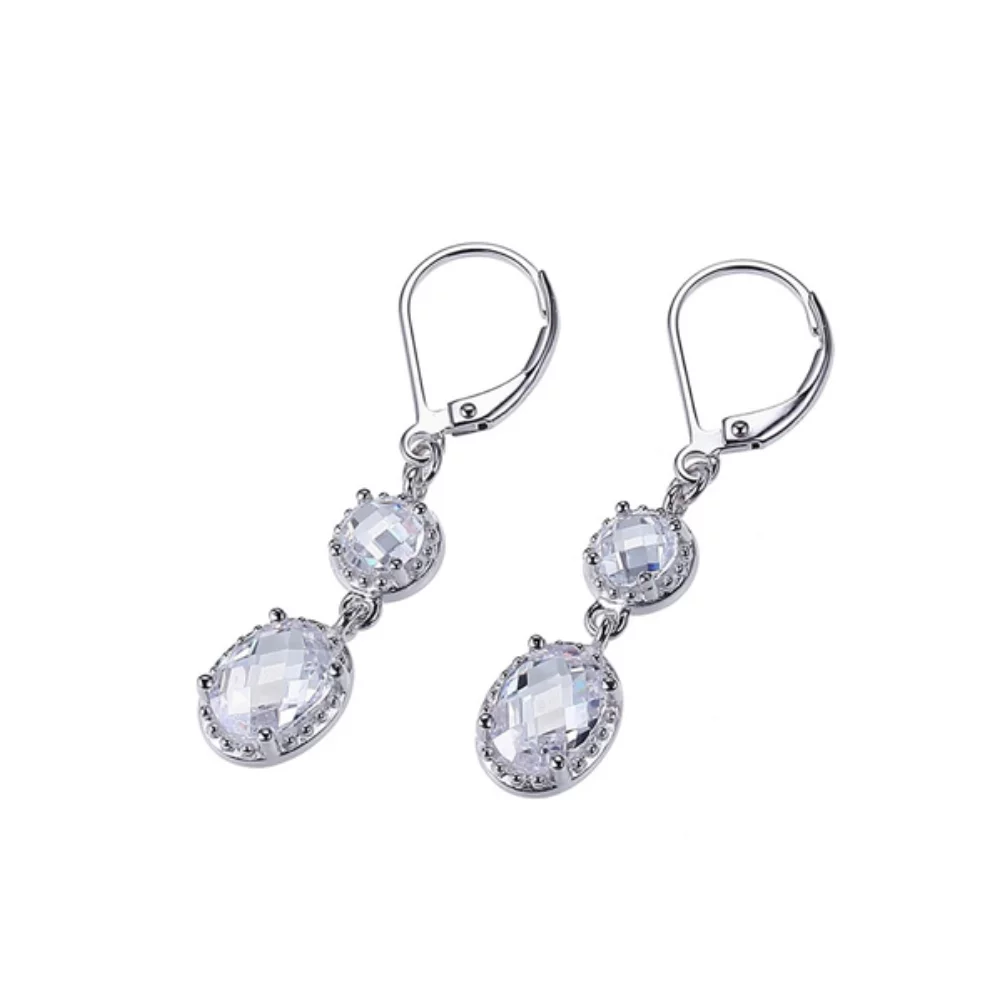 Diamondlite Cubic Zirconia Oval Drop Earrings in Silver