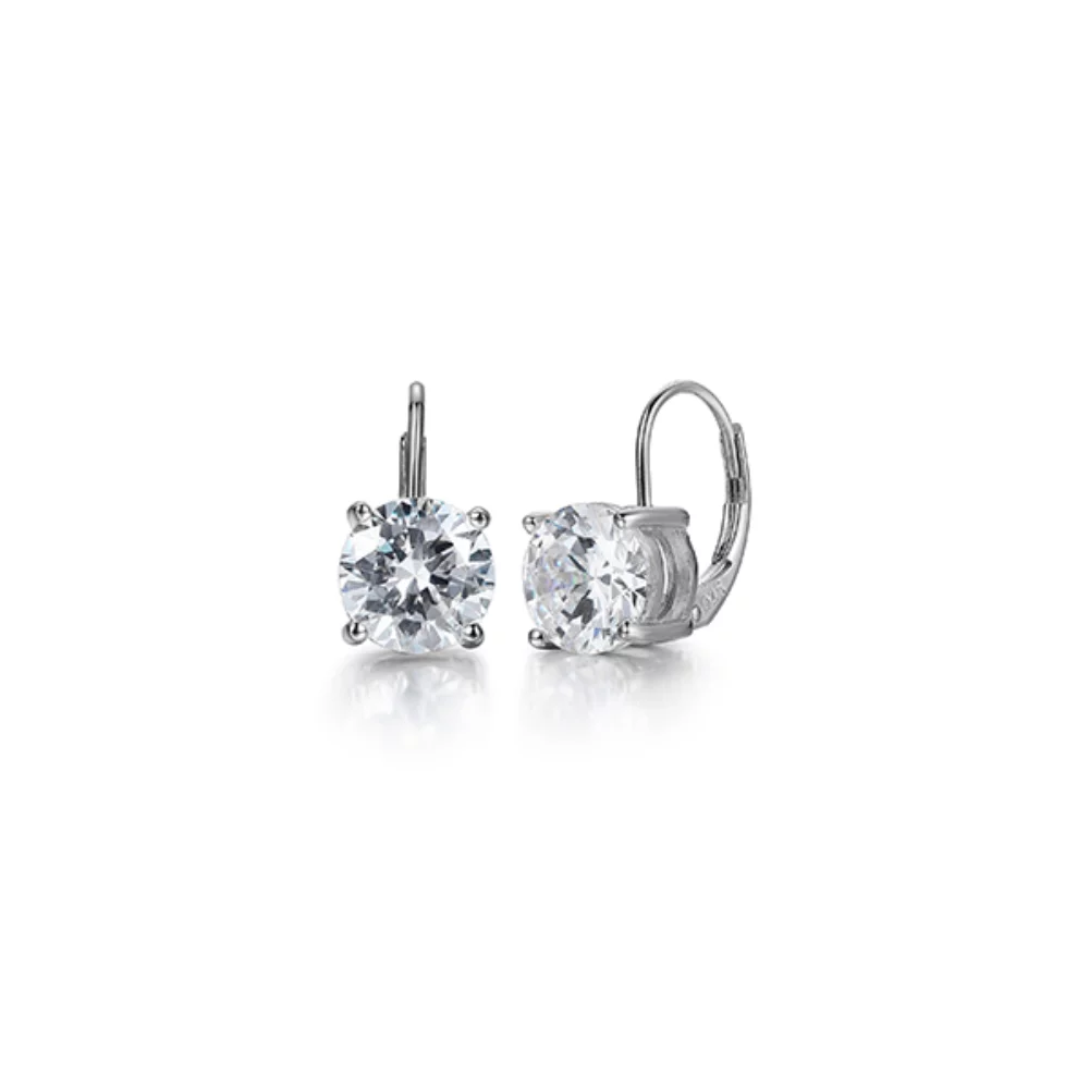 Diamondlite Cubic Zirconia Round Leverback Earrings - Silver