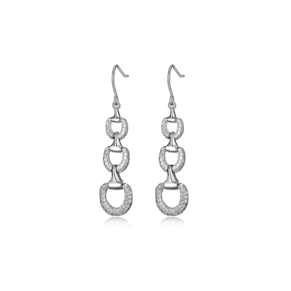 Diamondlite Cubic Zirconia Horsebit Long Link Earrings - Silver