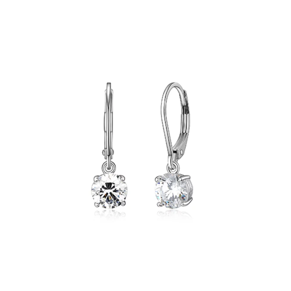 Diamondlite Cubic Zirconia 6.25mm Round Leverback Earrings - Silver