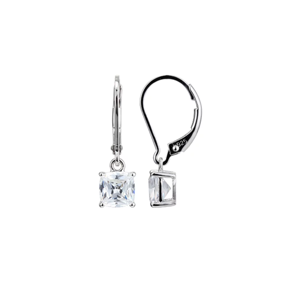 Diamondlite Cubic Zirconia Cushion Cut Leverback earrings - Silver