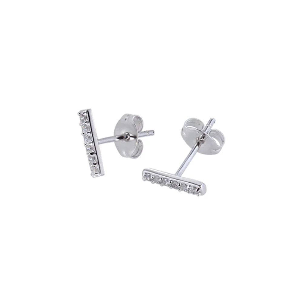 Boucles d'oreilles clou en barre en zircone cubique Diamondlite - Argent