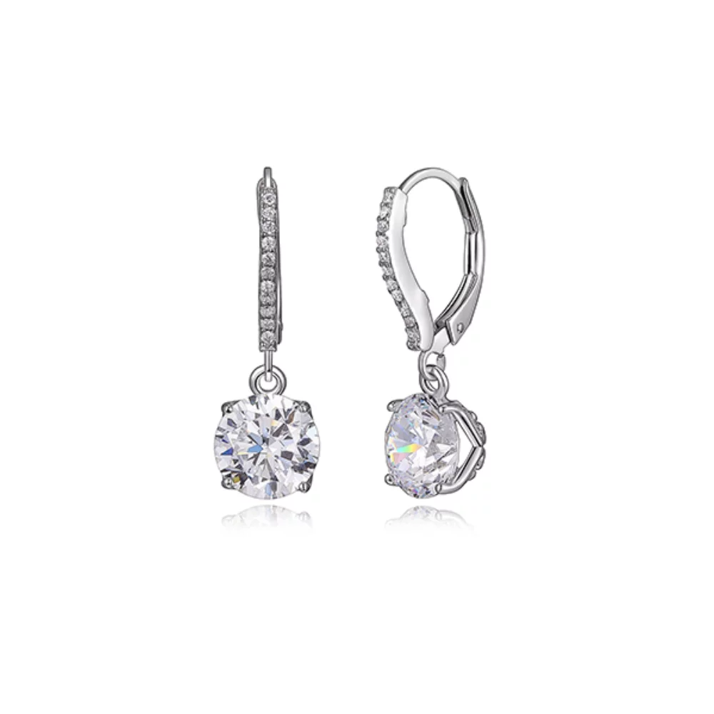 Diamondlite Cubic Zirconia 8mm Round Micro Pave Leverback Earrings - Silver