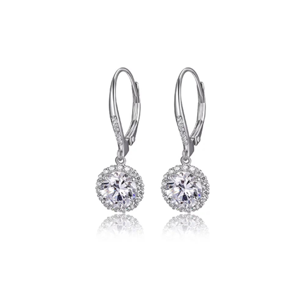 Diamondlite Cubic Zirconia Round Halo Leverback Earrings - Silver