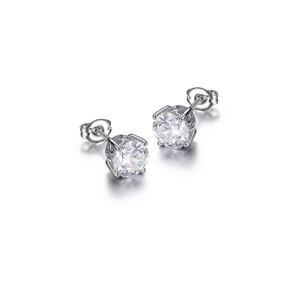 Diamondlite Cubic Zirconia 7mm Round Stud Earrings - Silver