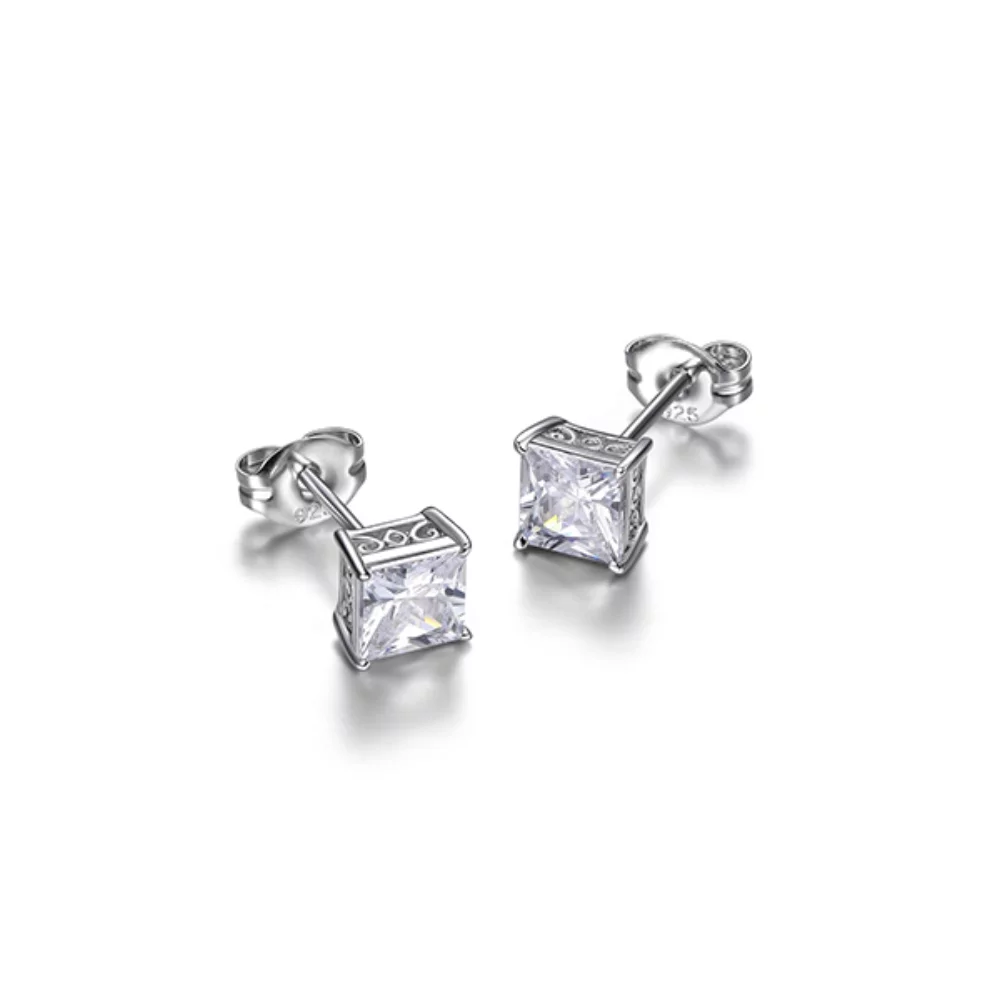 Diamondlite Cubic Zirconia Princess Cut Stud Earrings - Silver