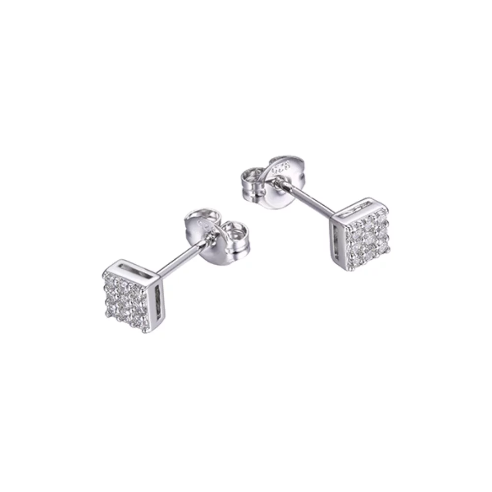 Boucle d'oreille carrée mini micro-pavé en zircone cubique Diamondlite - Argent