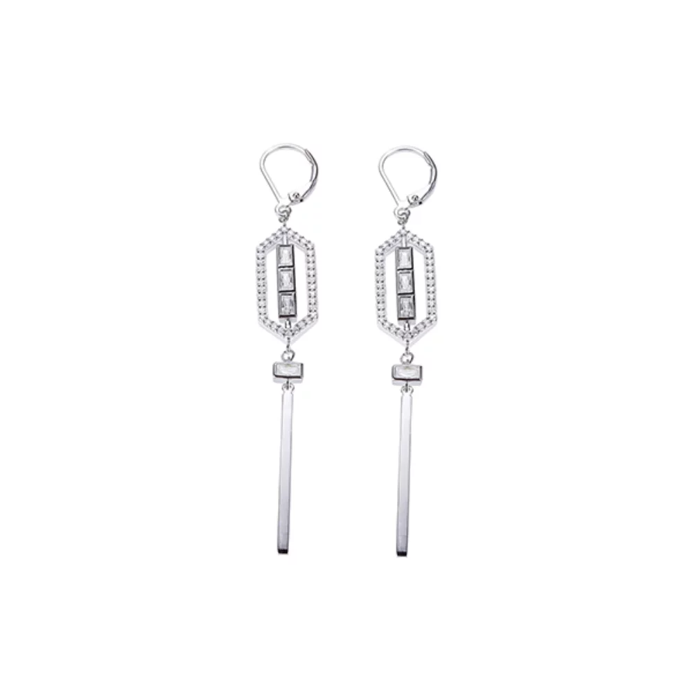 Diamondlite Cubic Zirconia Open Baguette Long Drop Earrings - Silver