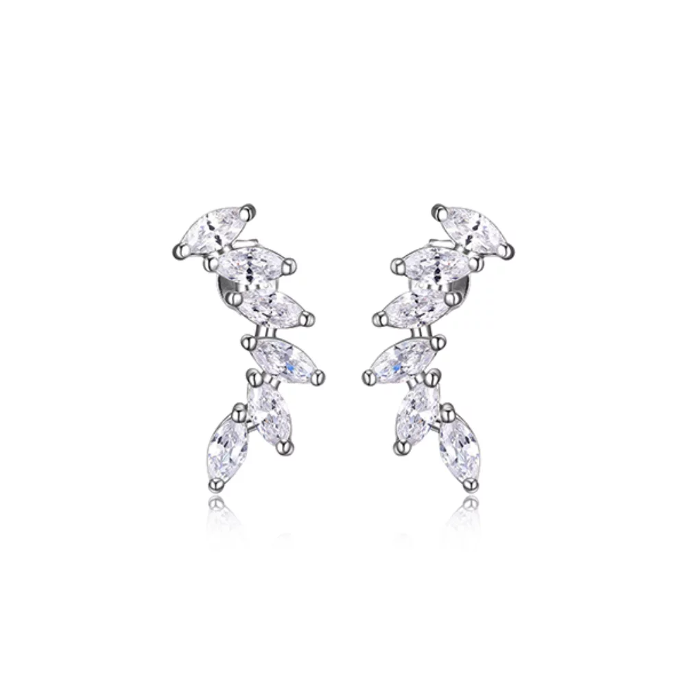 Diamondlite Cubic Zirconia Curved Marquise Stud Earrings - Silver