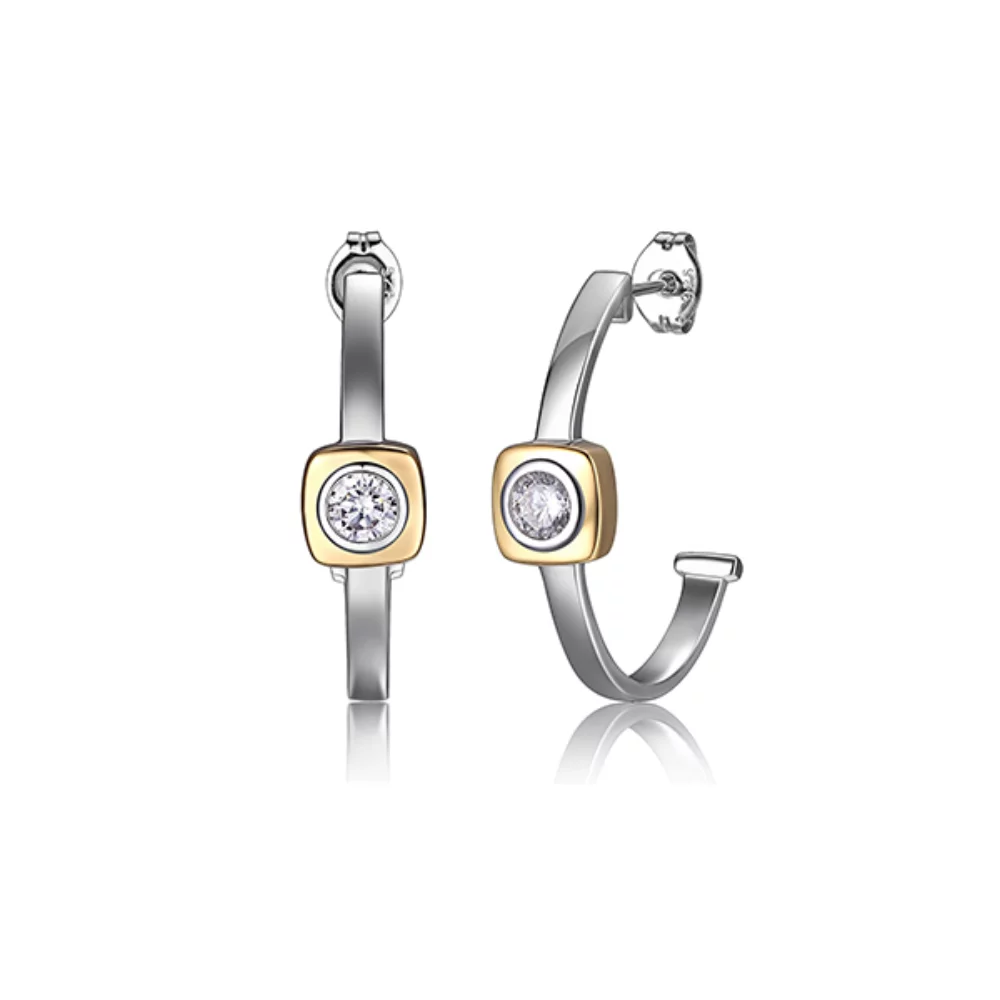 Diamondlite Cubic Zirconia Cushion Set Half Hoop Earrings - Silver and Gold