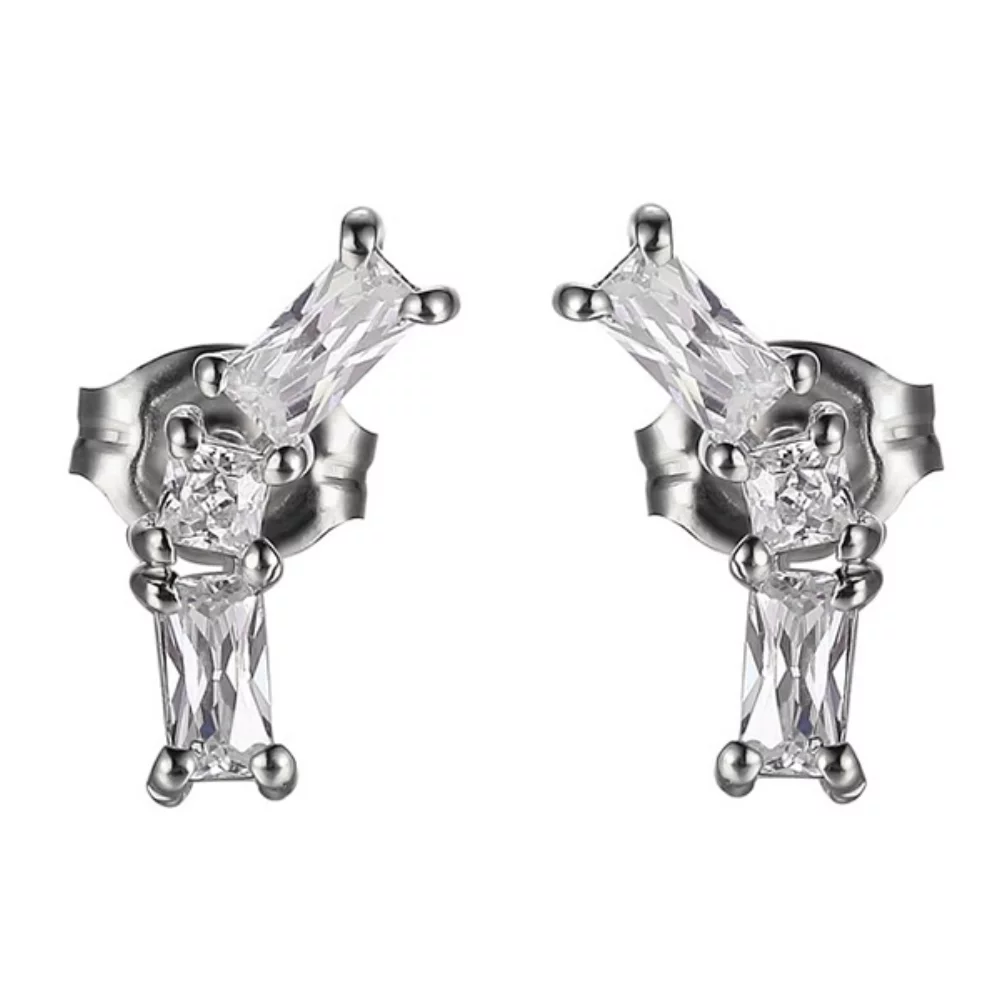 Diamondlite Cubic Zirconia 3-stone Square Baguette Earrings in Silver