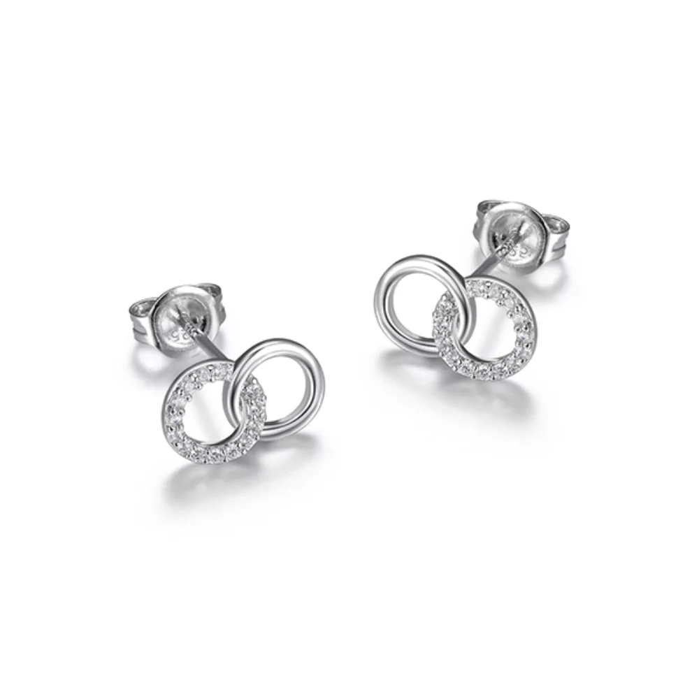 Boucles d'oreilles clou en zircone cubique Diamondlite à cercles entrelacés - Argent