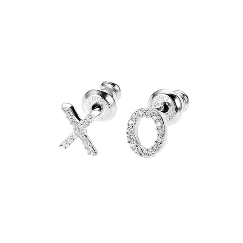 Boucle d'oreille clou en zircone cubique Diamondlite "XO" - Argent