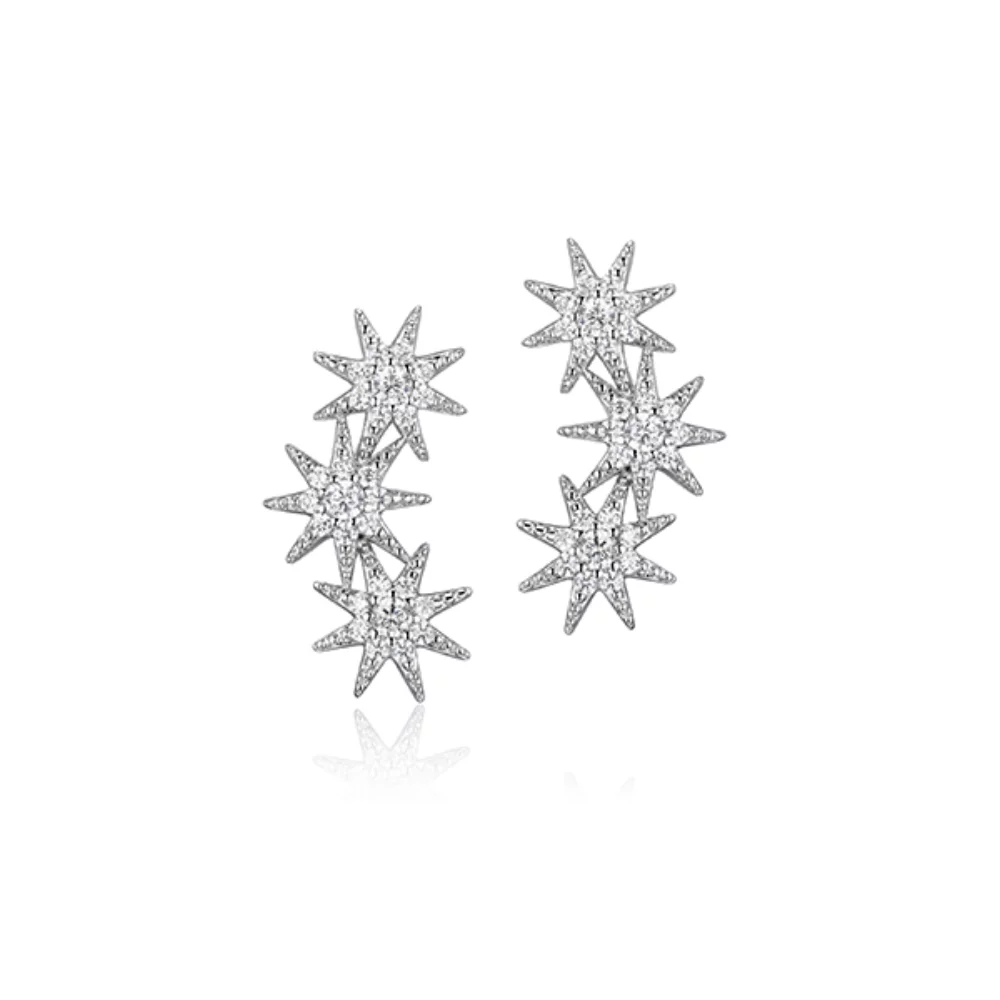 Diamondlite Cubic Zirconia Starburst Curved Stud Earrings - Silver
