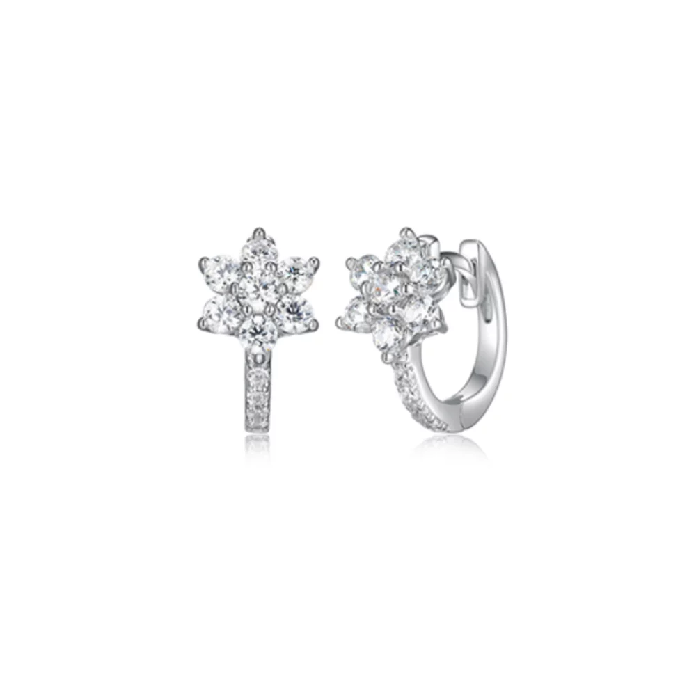 Diamondlite Cubic Zirconia Petite Fleur Huggie Hoop Earrings - Silver