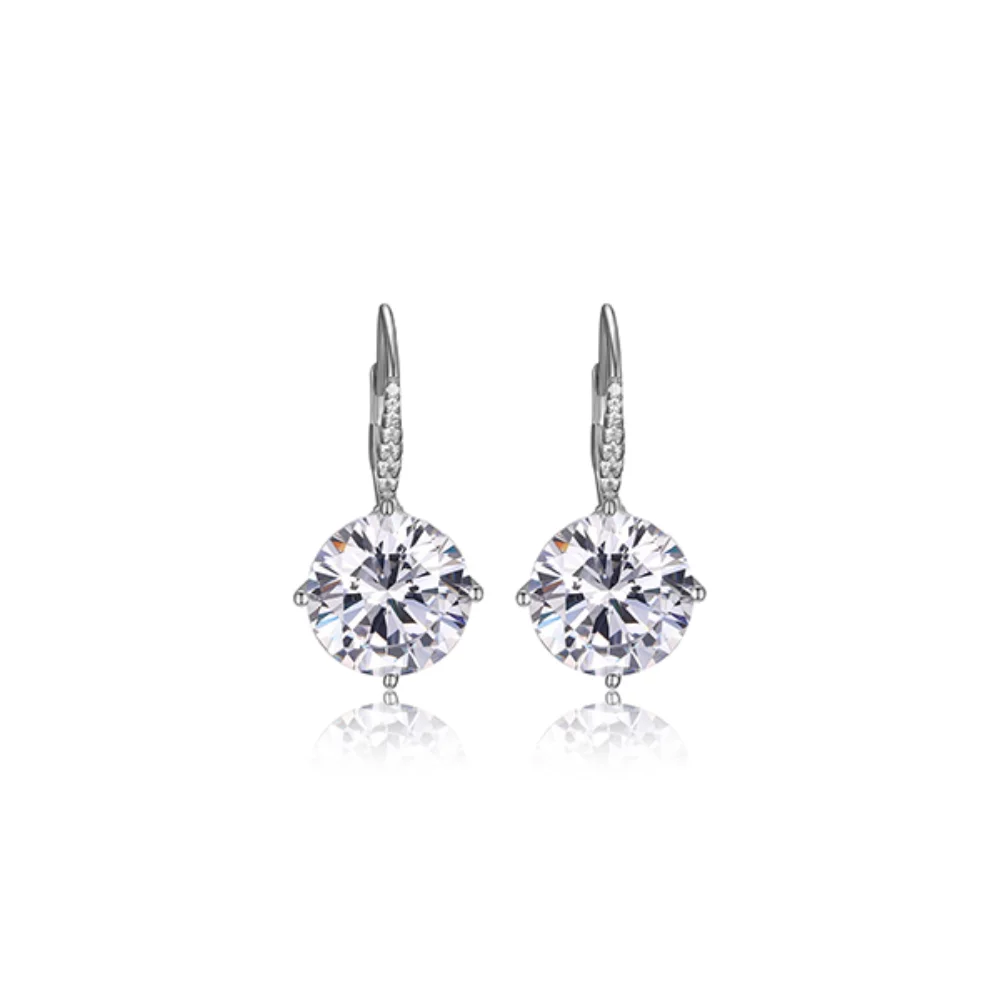 Boucles d'oreilles à levier pavé en zircone cubique Diamondlite de 10 mm - Argent