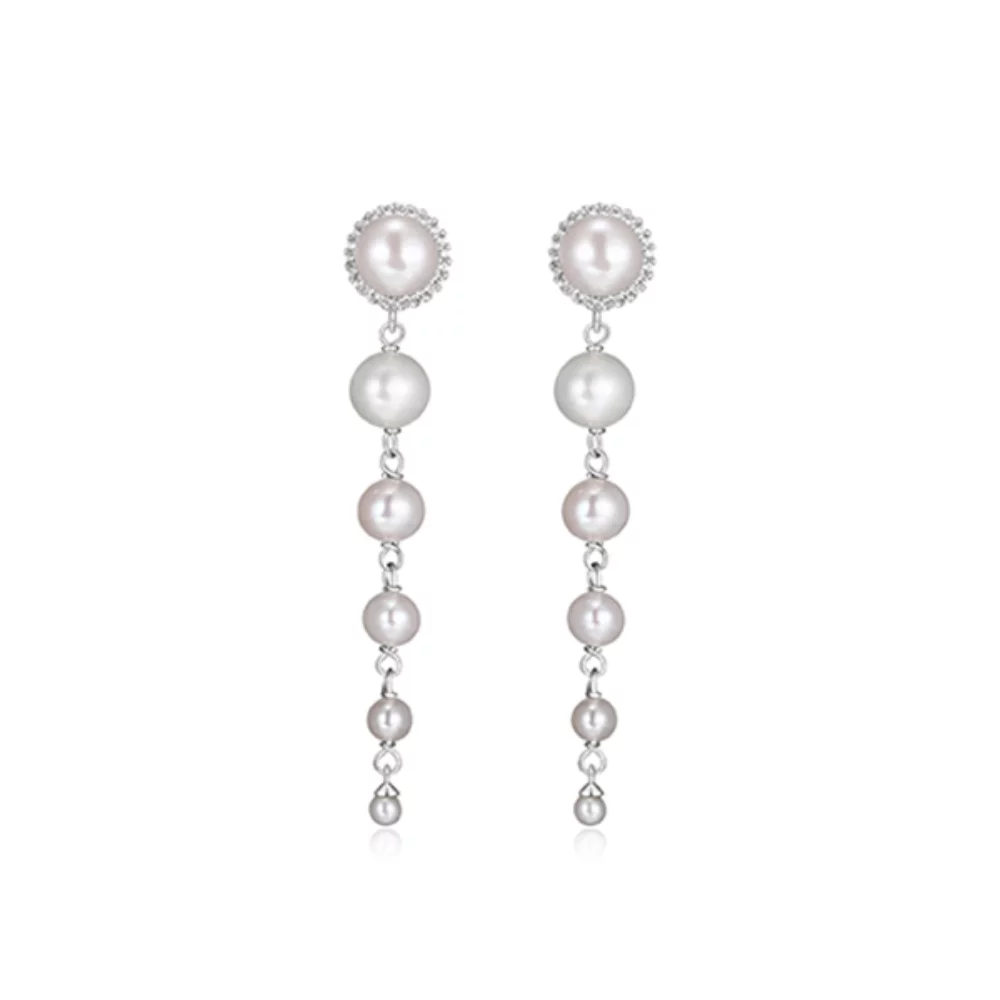 Diamondlite Cubic Zirconia Genuine White Pearl Drop Earrings - SIlver